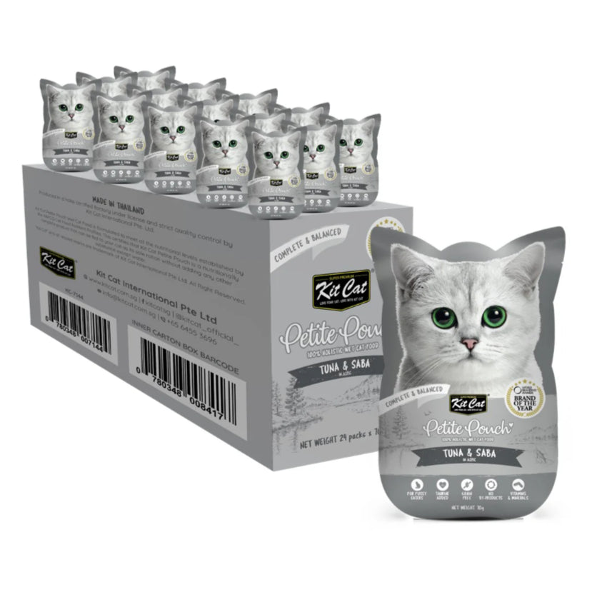 Kit Cat Petite Pouch Complete & Balanced Wet Cat Food - Tuna Saba In Aspic (70G) 24 Pc pet product in Qatar