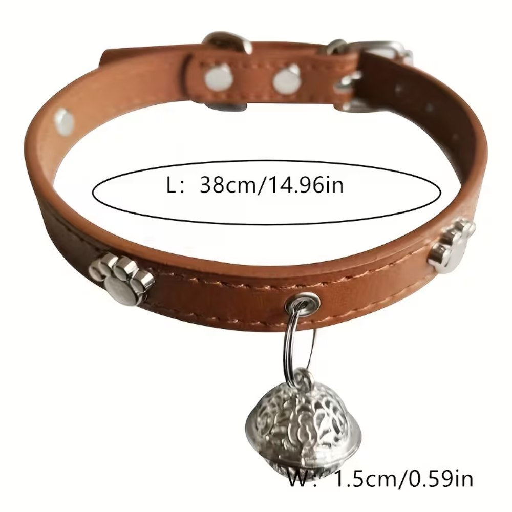 Pet Collar with Bell PU Leather Coffee color, Small pet product in Qatar