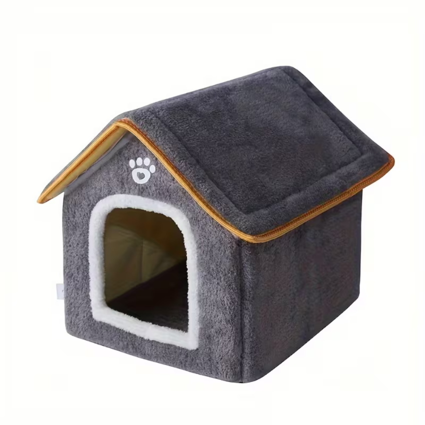 Enclosed Washable Pet Bed House – Brown (44cm x 50cm x 50cm)