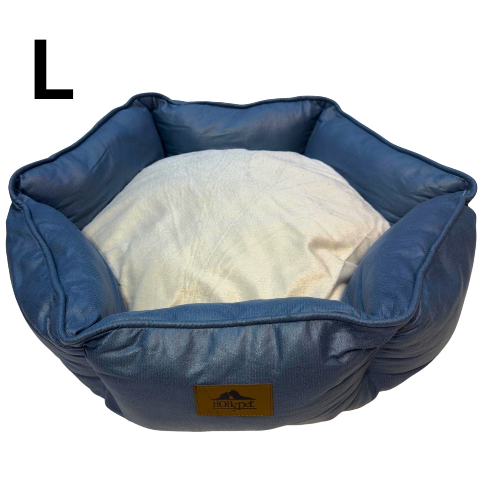 Leather Round Pet Bed For Cat & Small Dog - Blue Large (61 × 61 × 18 Cm)