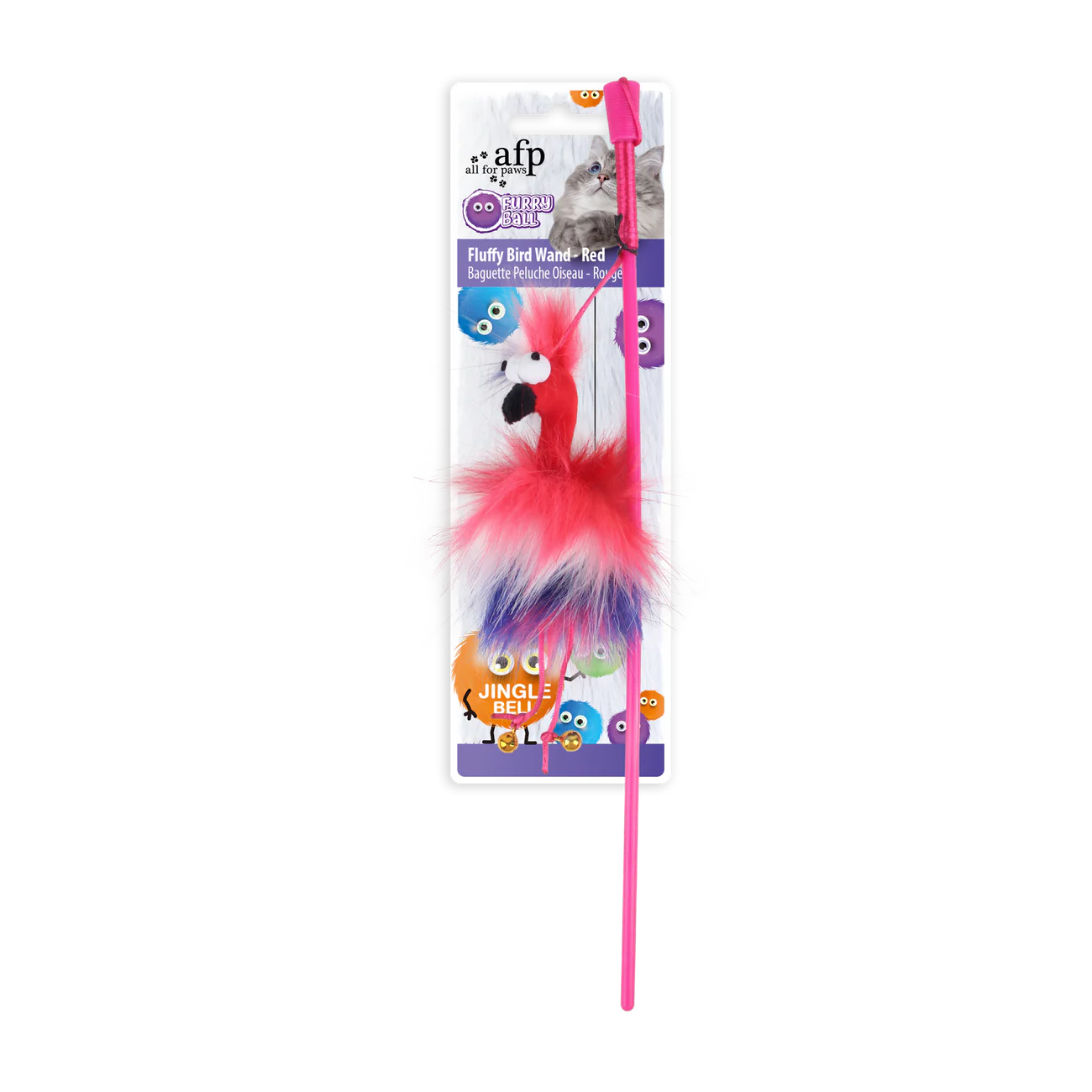 AFP Furry Ball Fluffy Bird Wand Red Cat & Dog Toy pet product in Qatar