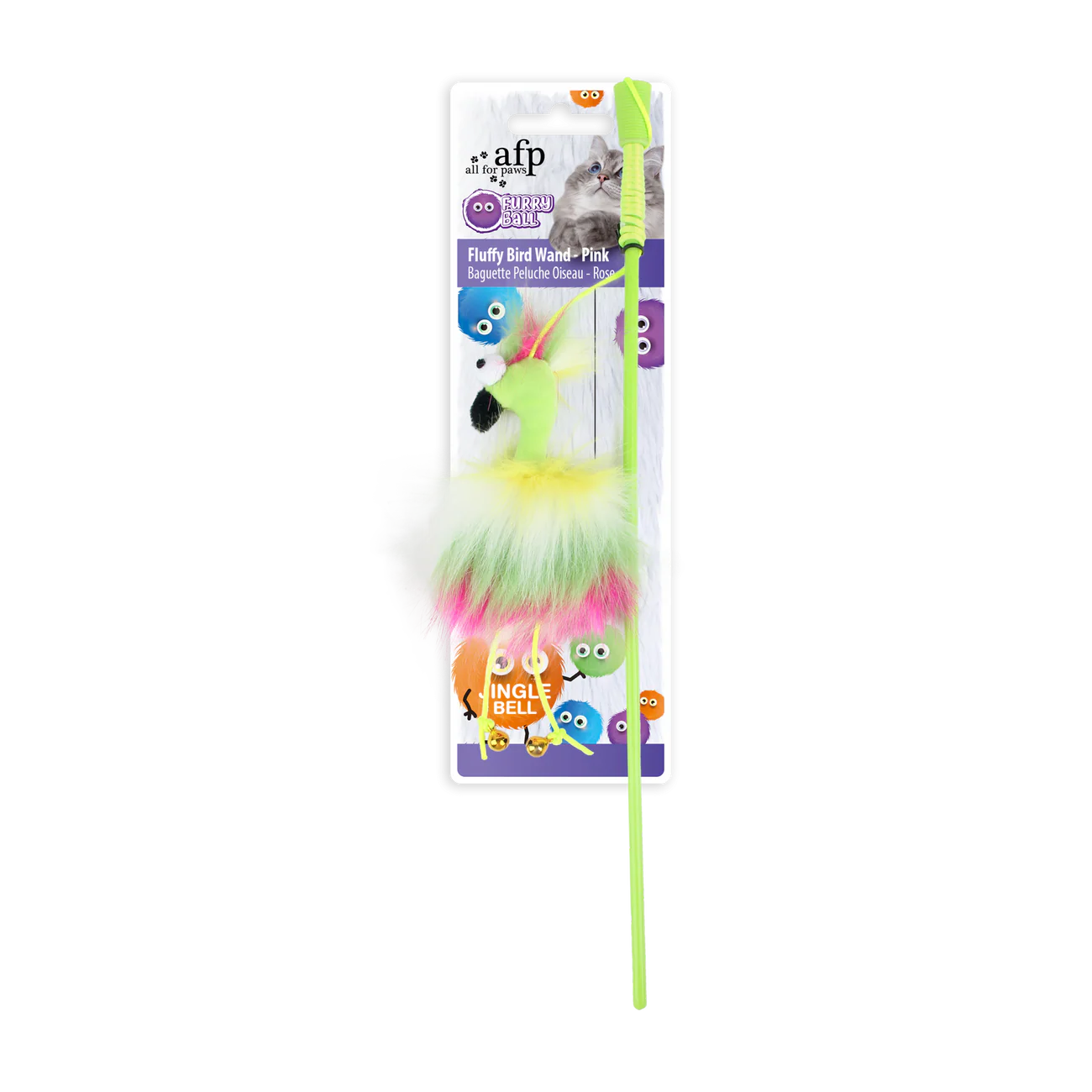 AFP Furry Ball Fluffy Bird Wand Pink Cat & Dog Toy pet product in Qatar
