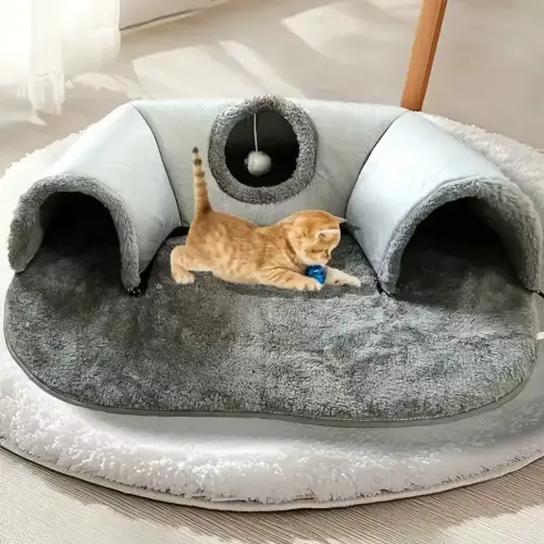 UShaped 3Entry Cat Tunnel Bed Soft Plush Mat