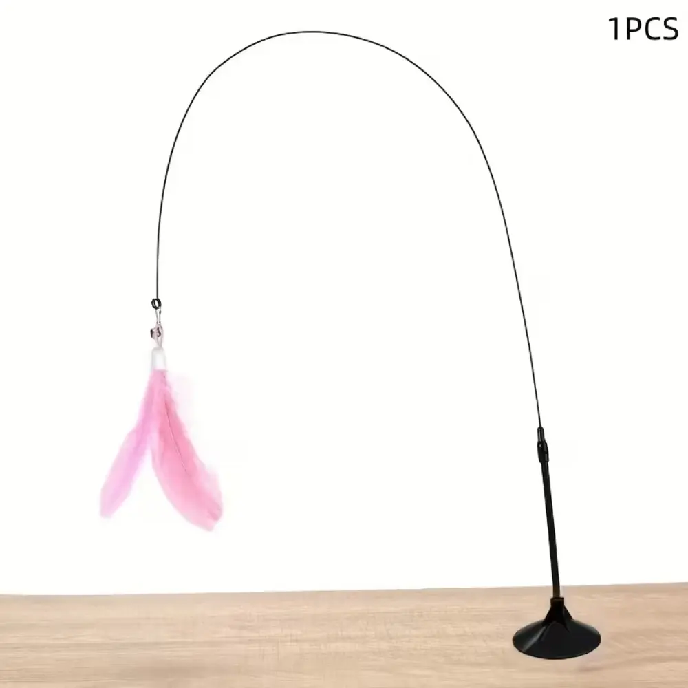 Interactive Cat Feather Toy Suction Cup Pink