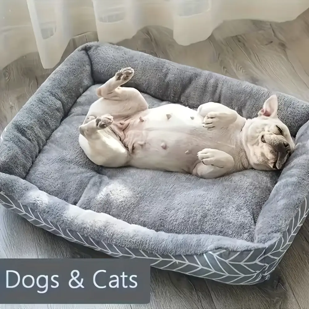 Winter Warm Plush Dog Bed Grey L