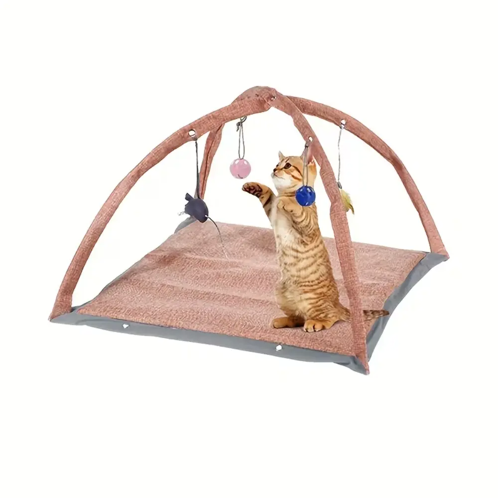 Cat Play Mat & Tent Toy Hanging Mouse Pink