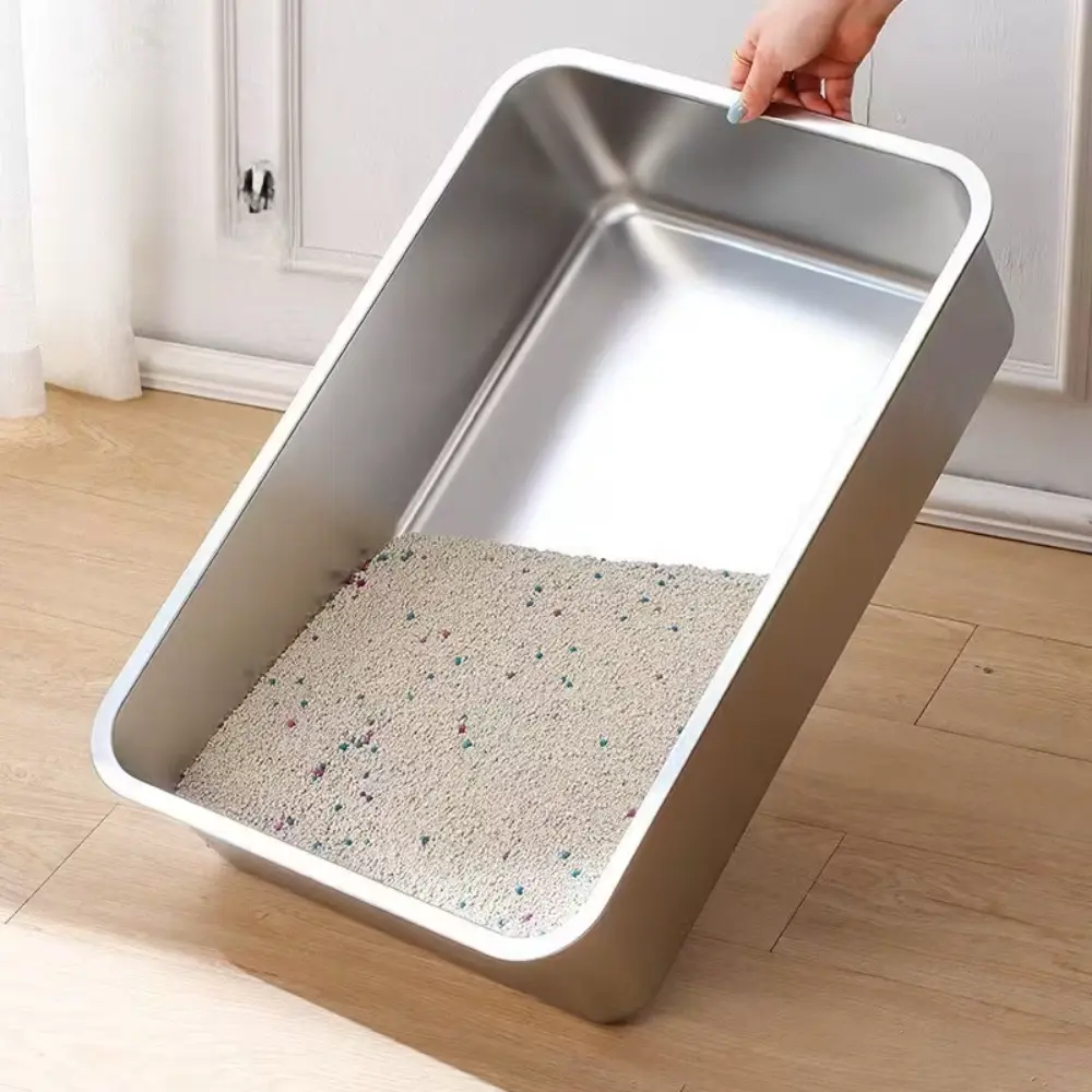 Odor Resistant Stainless Steel Cat Litter Tray L Multi Cat Homes Silvery by General — Cat Litter & Hygiene — Pet Glow Qatar
