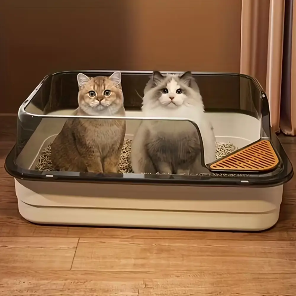 L Semi Enclosed Cat Litter Box Milky white cat litter scoop