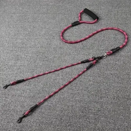 Dual Dog Leash Tangle Free Nylon Rose Red
