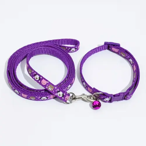 Cartoon Print Dog Collar Bell & Leash PL