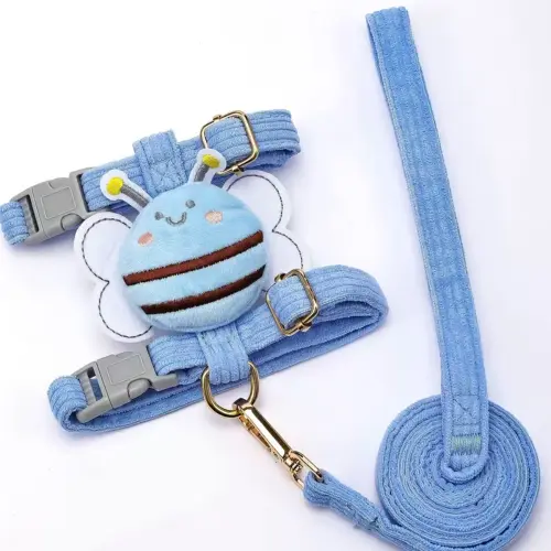 Cat Harness & Leash Bee Pendant Blu M