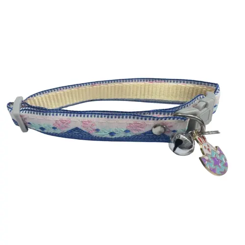 Floral Jacquard Pet Collar Blue by General — Pet Accessories — Pet Glow Qatar