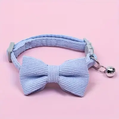 Corduroy Bow Cat Collar Sky Blu