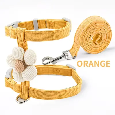 Floral Cat Harness Leash Set Orange M Size