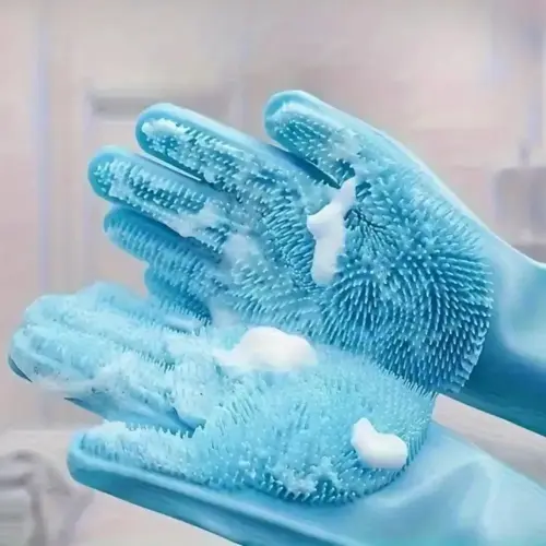 Silicone Gloves Pet Bathing Grooming Blu 28cm x 12cm by General — Pet Accessories — Pet Glow Qatar