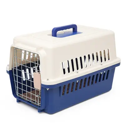 Pet Carrier M Size Beige+Blu 48cm x30cm x 30cm by General — Pet Carriers — Pet Glow Qatar