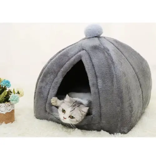 Cat House Bed Cat M size Grey soft material