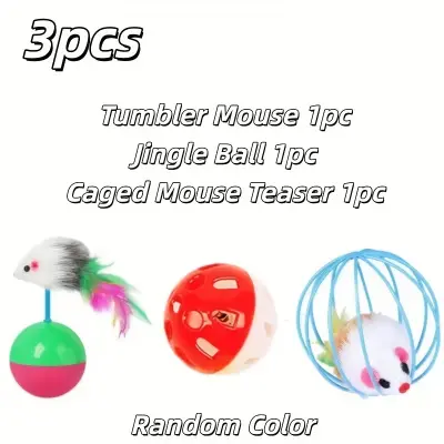 Cage Mouse Cat Toy Set 3pcs Interactive Play Balls