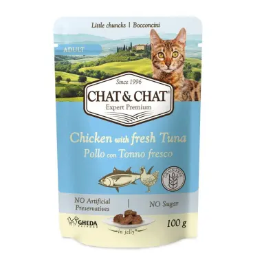 Chat & Chat Adult Chicken Tuna Wet Cat Foog Pouches 100g