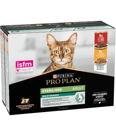 Pro Plan Sterilized 5xChicken - 5xBeef Mix Flavor Multi Pack Adult Wet Cat Food 10x85g by Pro Plan — Cat Wet Food — Pet Glow Qatar