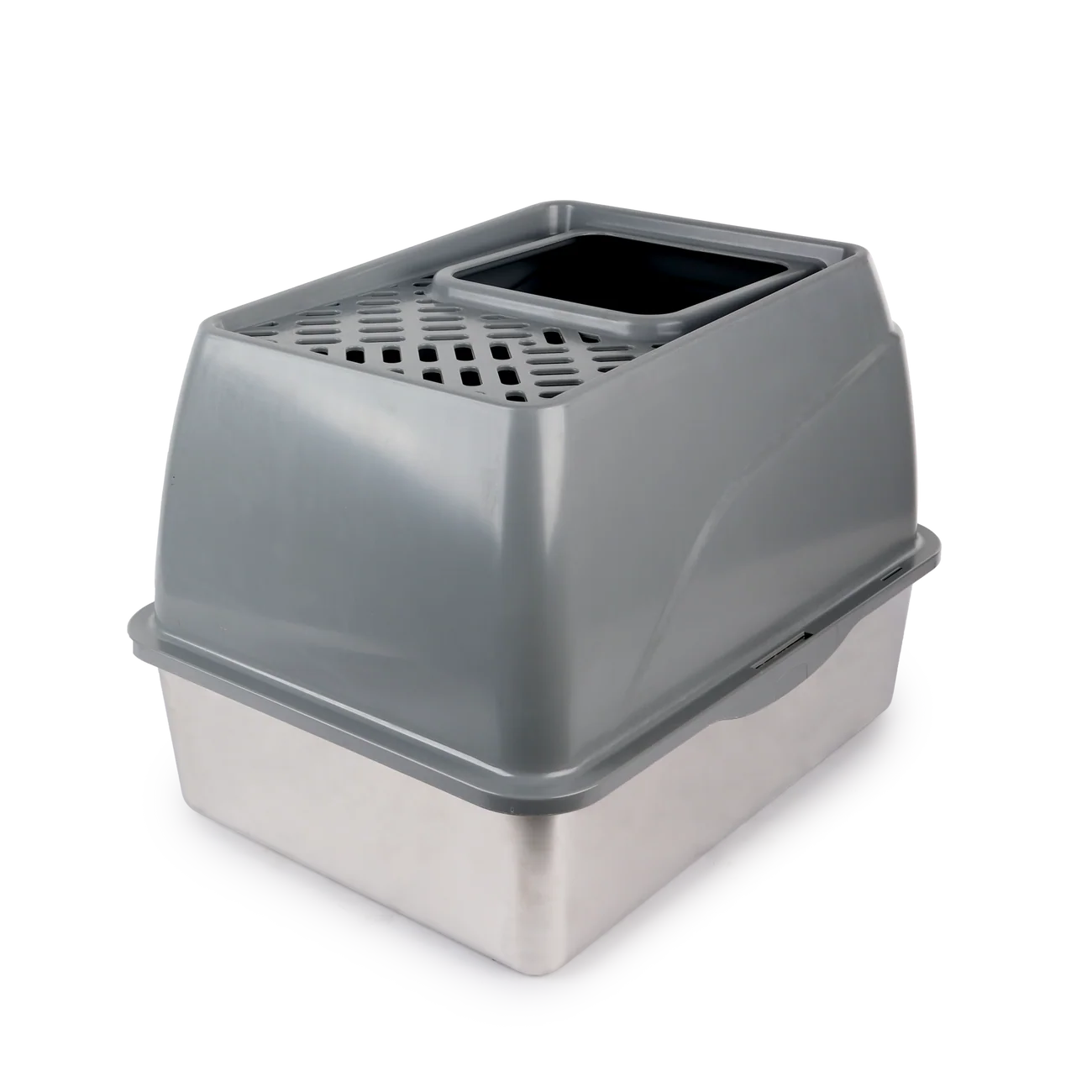 Go Fresh Stainless Steel No Mess Cat Litter Box Grey