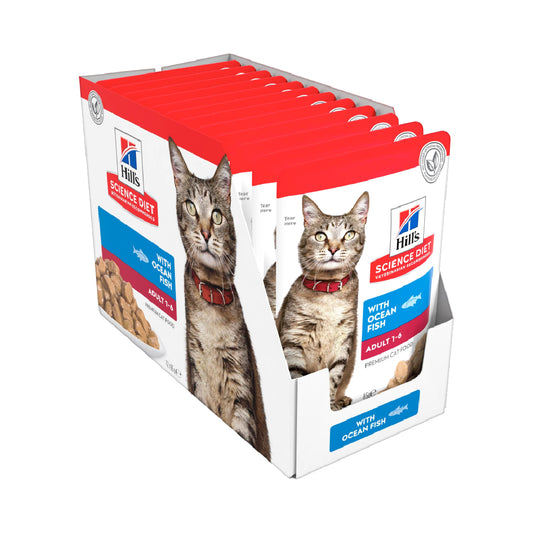 Hill's Adult Cat Ocean Fish Pouches 85g x 12  Box pet product in Qatar