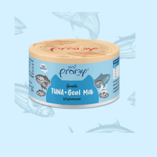 Pramy Tuna Topping Tuna & Goat Milk For Growth Wet Food 80g pet product in Qatar