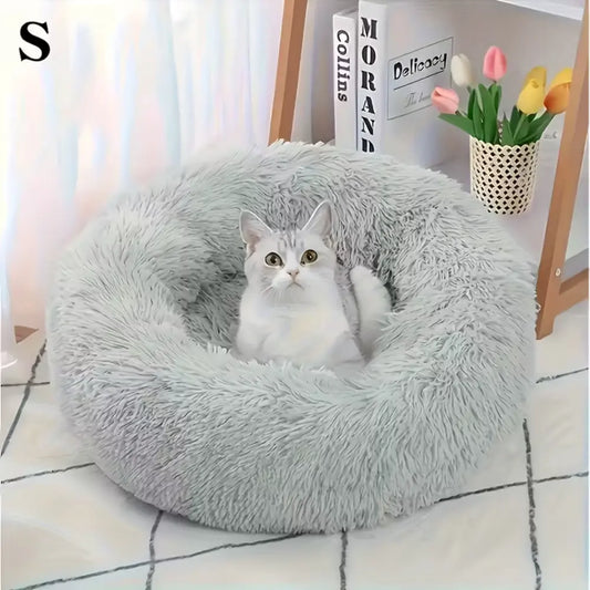 Small Round Kitten Bed Plush Grey - 40CM
