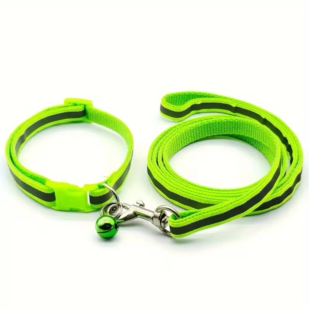 Reflective Collar & Leash Set – Fluorescent Green pet product in Qatar