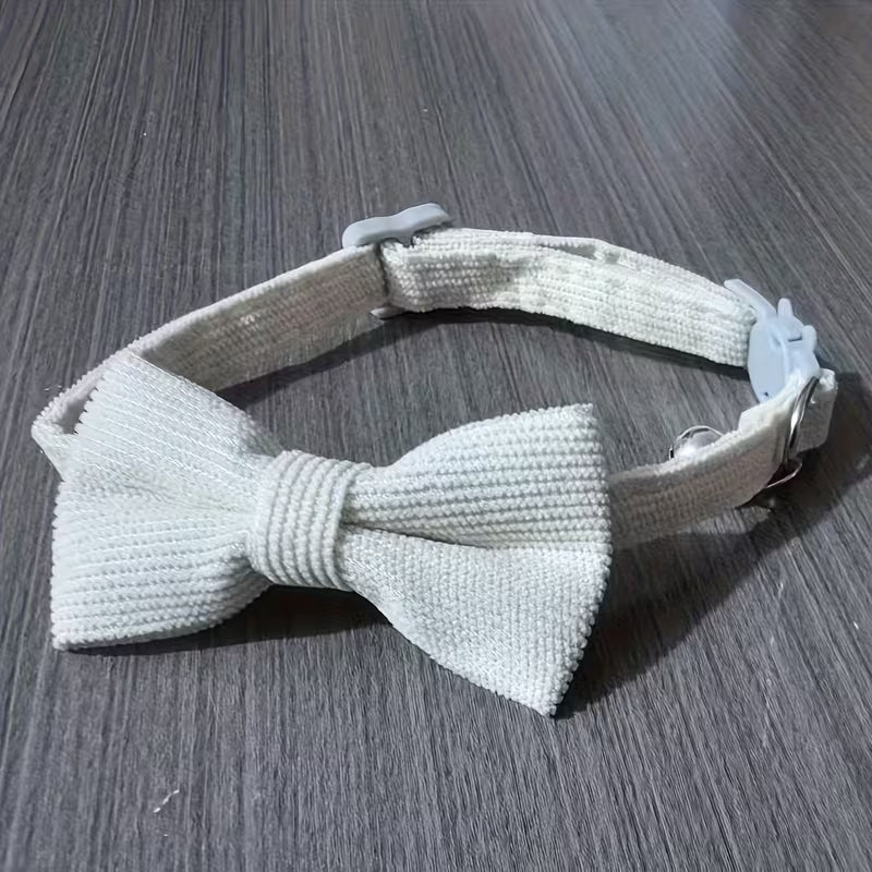 Corduroy Bow Cat Collar (Beige)