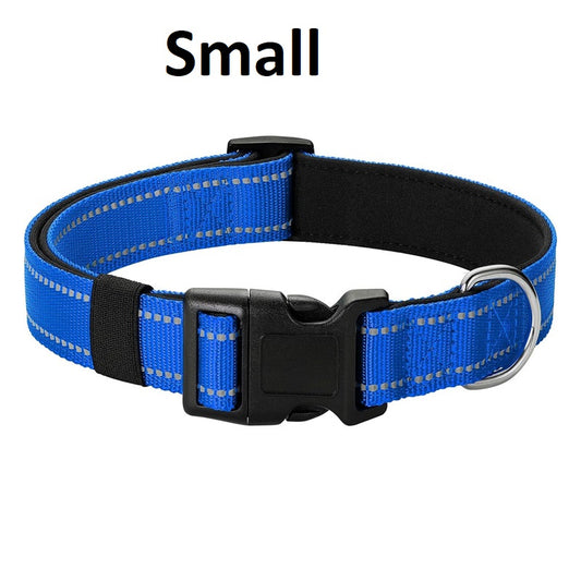 Dog Collar Nylon Adjustable Padded Pet Collar - small Size - Blue Color