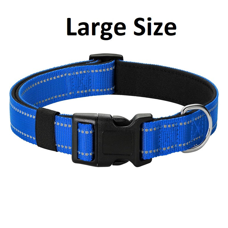 Dog Collar Nylon Adjustable Padded Pet Collar Large Size - Blue Color