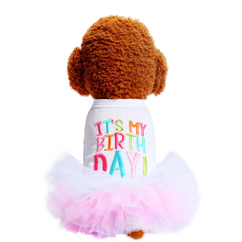 Cat & Small Dog Birthday Dress White & Multi Color - Medium Size