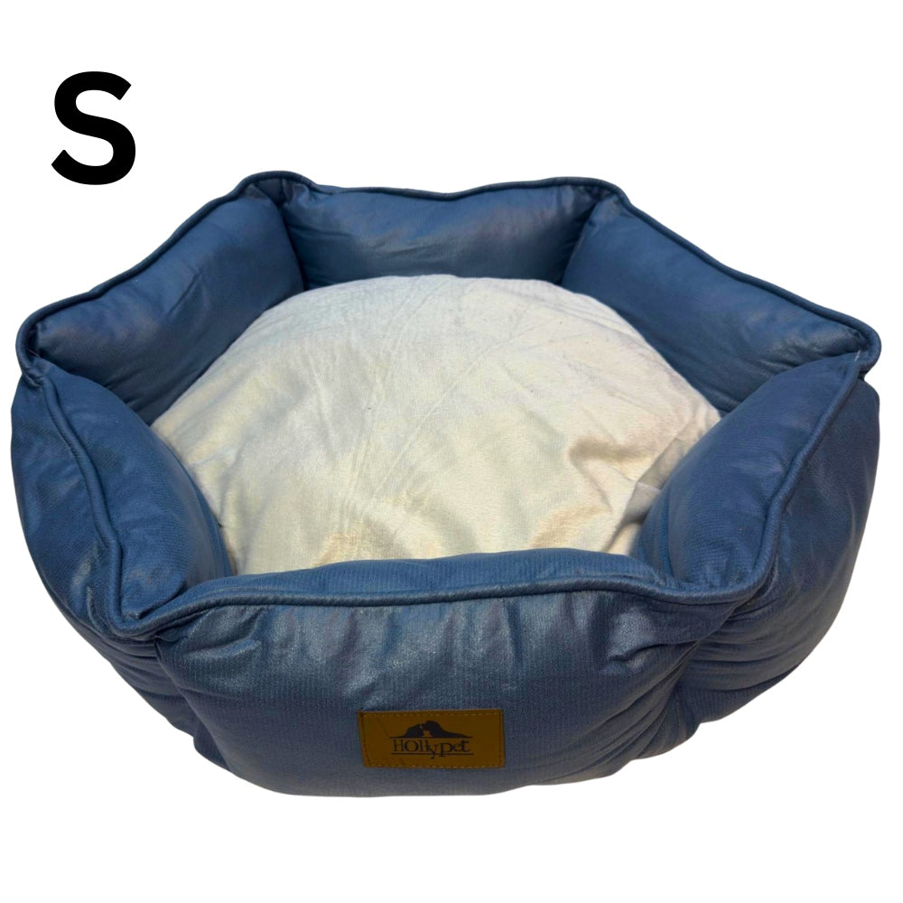 Leather Round Pet Bed For Cat & Small Dog - Blue Small (48 × 48 × 15 Cm) pet product in Qatar