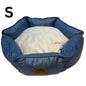 Leather Round Pet Bed For Cat & Small Dog - Blue Small (48 × 48 × 15 Cm) pet product in Qatar