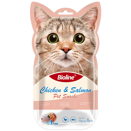 Bioline Chicken & Salmon Pet Snacks 15G*5pcs pet product in Qatar