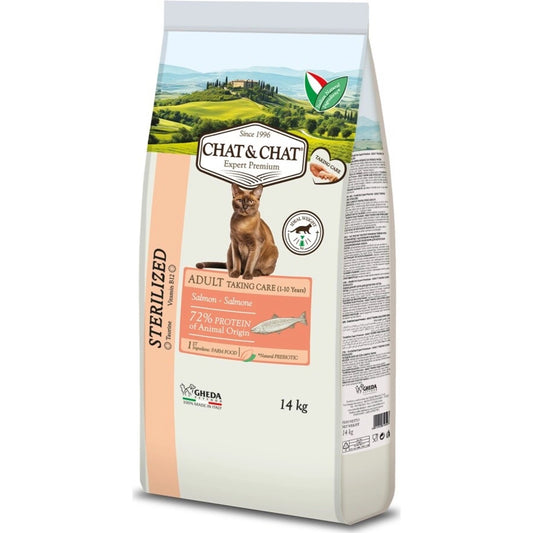 Gheda Chat & Chat Dry Sterilized Adult Salmon Cat Food 14 Kg pet product in Qatar