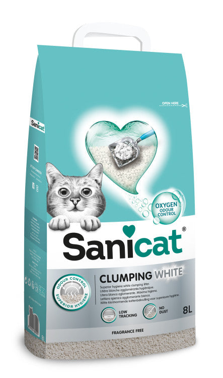 Sanicat Clumping White Cat Litter Unscented  8L pet product in Qatar