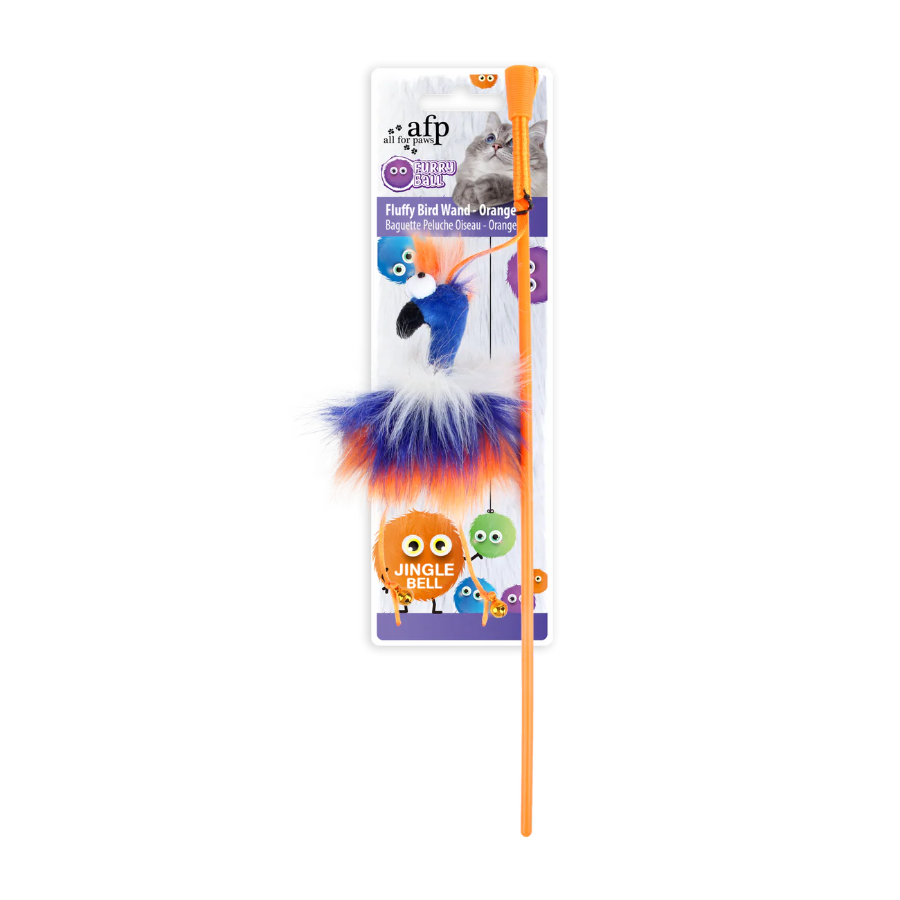 AFP Furry Ball Fluffy Bird Wand Orange Cat & Dog Toy pet product in Qatar