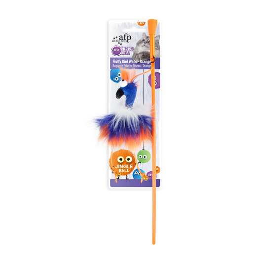 AFP Furry Ball Fluffy Bird Wand Orange Cat & Dog Toy pet product in Qatar