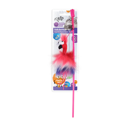 AFP Furry Ball Fluffy Bird Wand Red Cat & Dog Toy pet product in Qatar