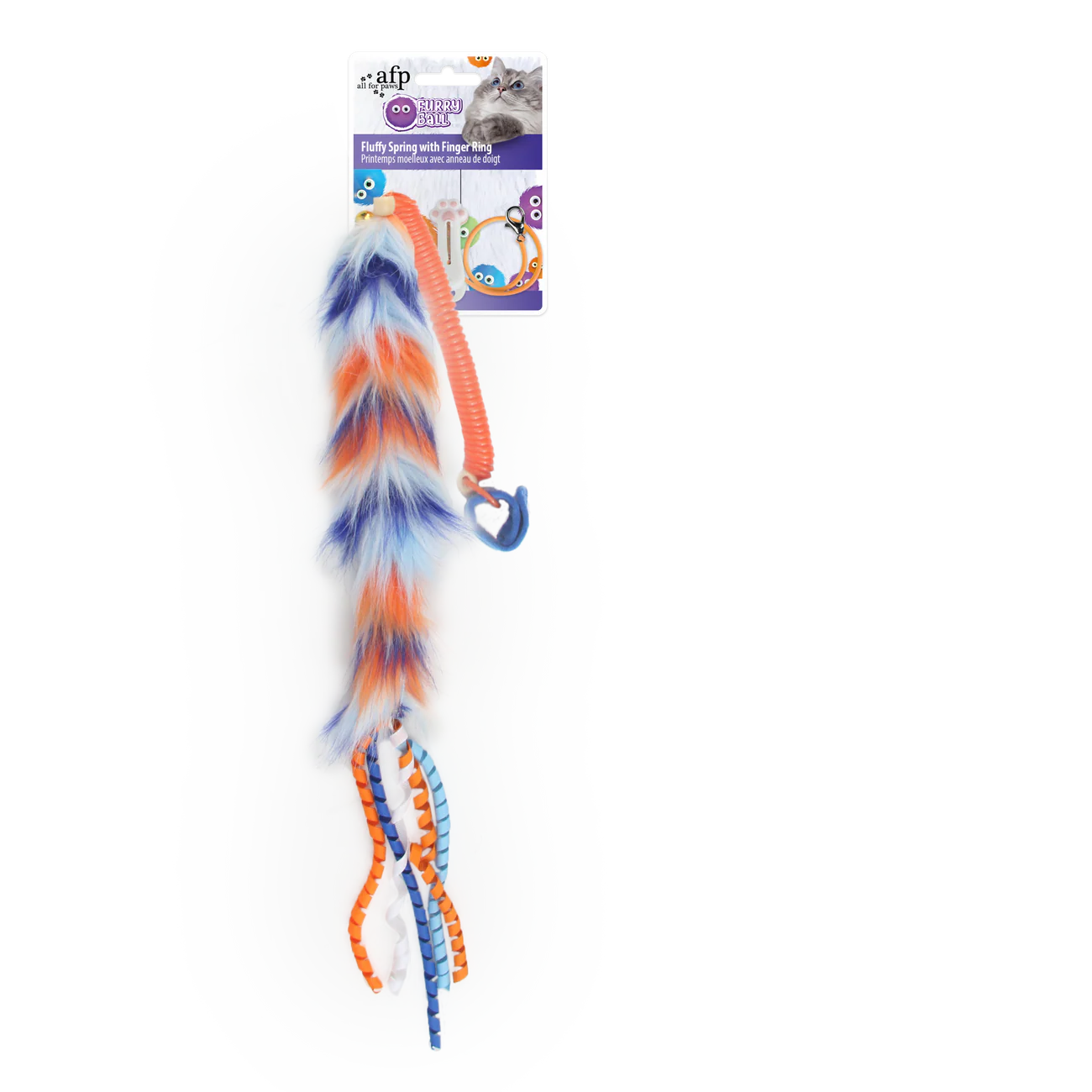 AFP Furry Ball Fluffy Spring with Finger Ring Orange Cat & Dog Toy pet product in Qatar