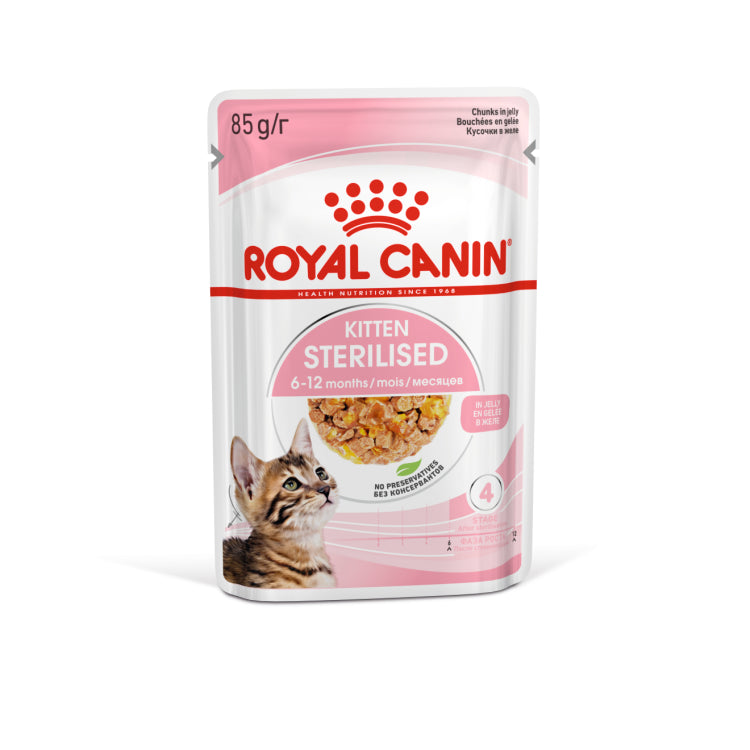 Royal Canin Kitten Sterilised Jelly Wet Food Pouches 12x85g pet product in Qatar
