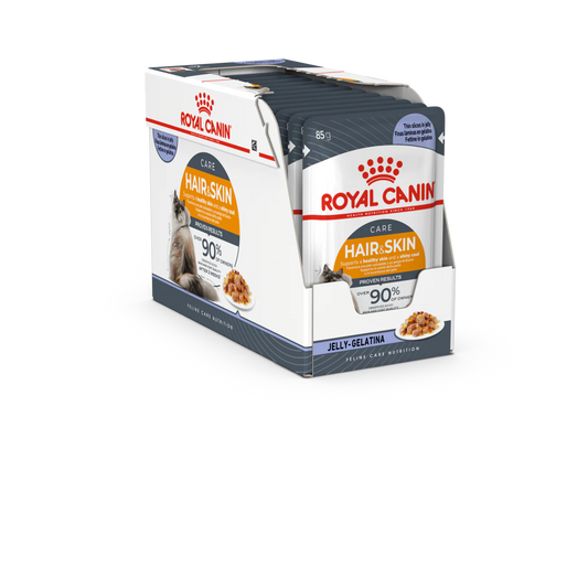 Royal Canin Hair & Skin Jelly Wet Cat Food Pouches 12x85g pet product in Qatar