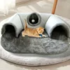 U-Shaped 3-Entry Cat Tunnel Bed With Soft Plush Mat